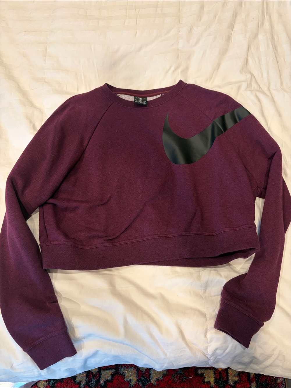 Nike Women's Cropped Sweatshirt in Plum with Black Swoosh
